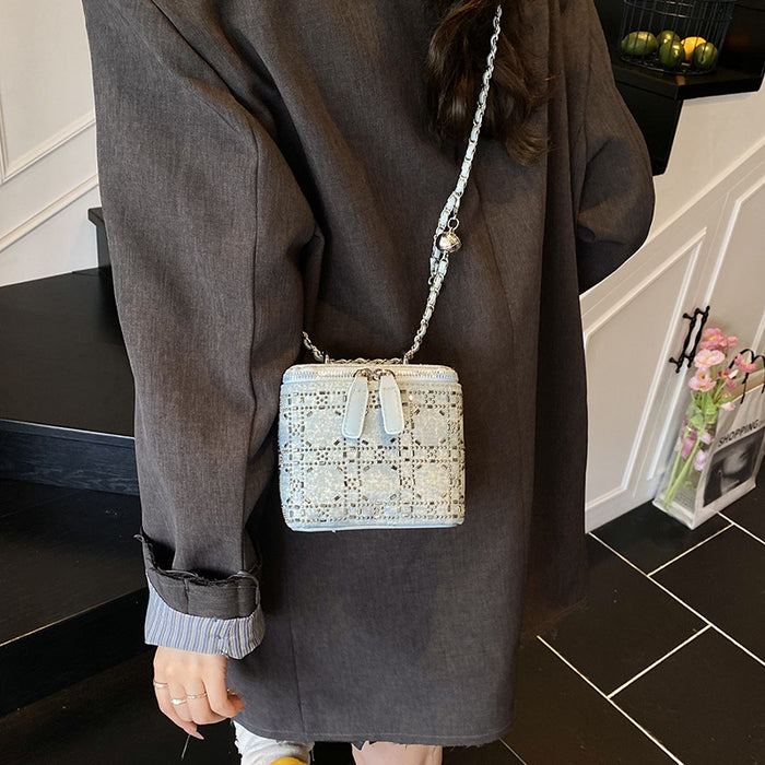 Wholesale Cowboy Diamond Flash Bag, Cowboy Blue Hot Stamped Diamond Versatile Handbag, Fashion Single Shoulder Box Bag