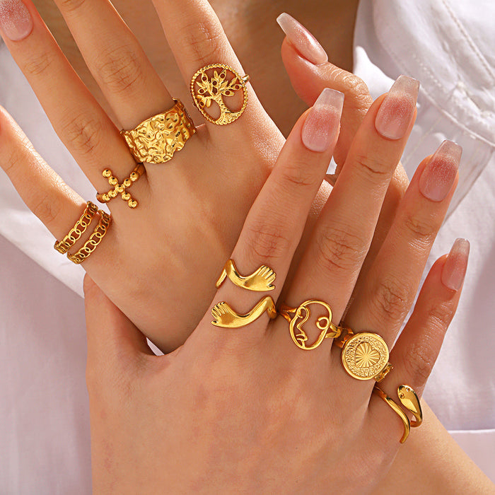 Wholesale Stainless Steel geometric leaves love Adjustable rings Gold Plated Rings