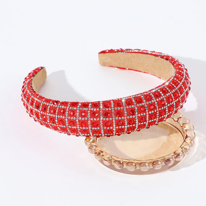 Wholesale New all-inclusive solid color plaid rhinestone headband full of diamonds simple and versatile temperament sponge headband hair pressing headdress