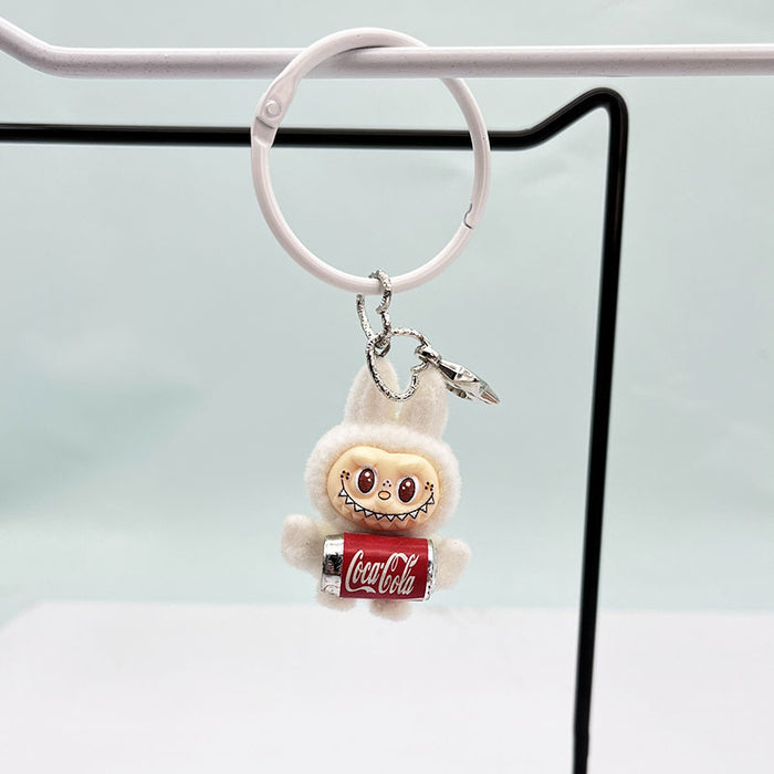 Wholesale Cute resin plush cola bottle keychain pendant plush toy doll bunny bag hanging decoration