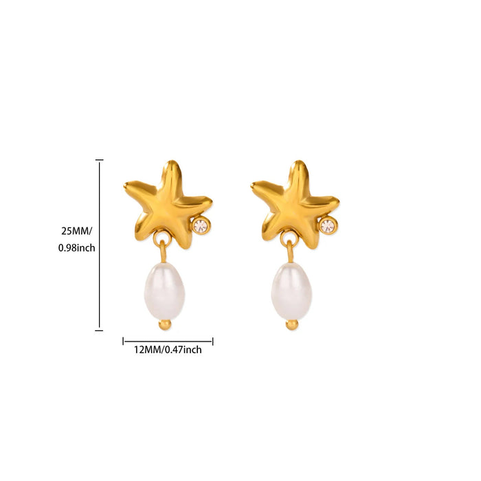 Wholesale Titanium Steel Star Earrings Studs Imitation Pearl High-End Niche Jewelry