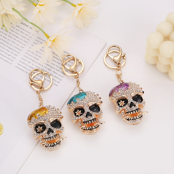 Wholesale Diamond-encrusted Halloween skull keychain alloy skull