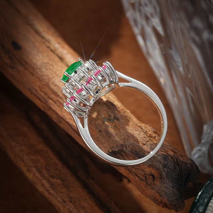 Wholesale Inlaid color diamond retro ring with niche design, high-end feel, light luxury zircon flower princess ring