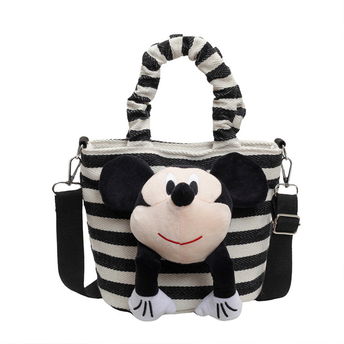 Wholesale Canvas bag, striped bucket handbag, cute doll, playful parent-child crossbody bag