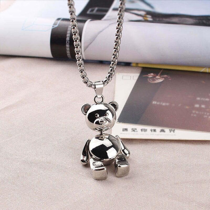Wholesale Smooth Bear with Movable Limbs Titanium Steel Necklace JDC-NE-JuXing004