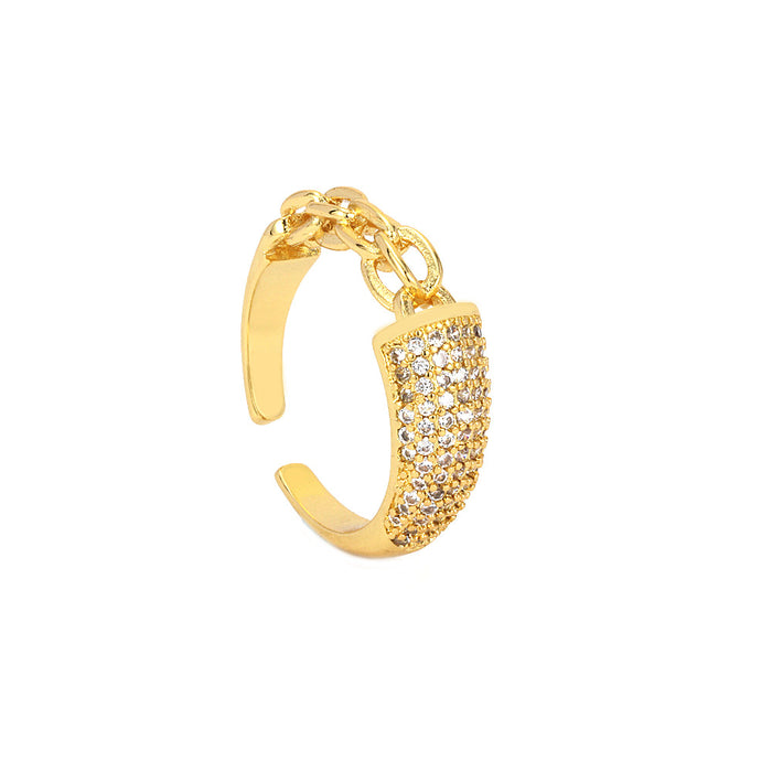 Wholesale Copper Plated 18K Gold Micro-inlaid Zircon Chain Ring JDC-RS-TianYi008