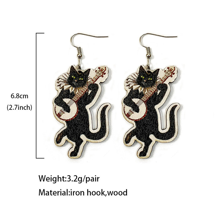 Wholesale  Earrings Horror Evil Ghost Black Cat Pumpkin Earrings Dark Wind Wooden Printed