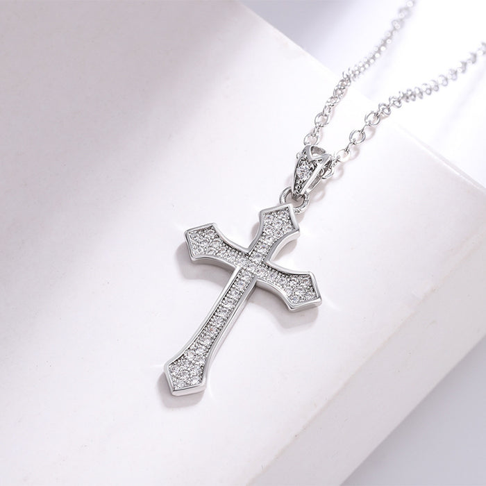 Wholesale New cross necklace, light luxury, niche, high-end texture, zircon sparkling diamond collarbone chain