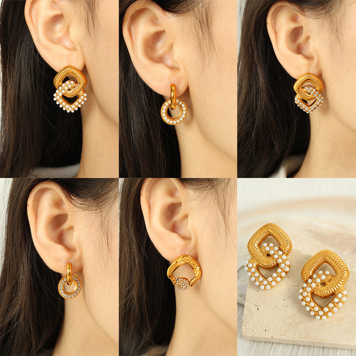 Wholesale Fashionable new earrings with high-end feel, hollowed out geometric double-layer earrings, personalized and versatile accessories