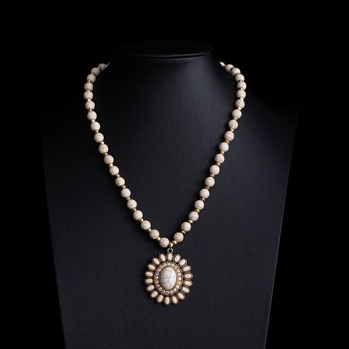 Wholesale Retro ethnic style turquoise necklace Western cowboy style stacking necklace high-end Bohemian sweater chain