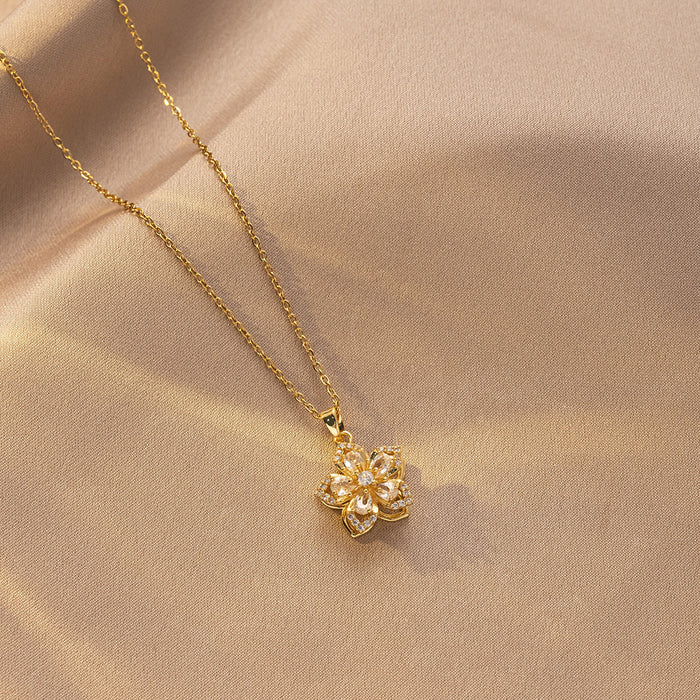 Wholesale Necklace Rotating Zircon Flower Charm Necklace Ornament
