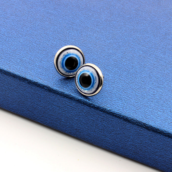 Wholesale 12MM Blue Glass Resin Eyes Stainless Steel Base Ear Needles Devil's Eye Ear Needles