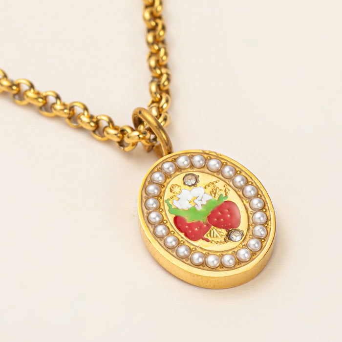 Wholesale Stainless steel pearl strawberry necklace for women