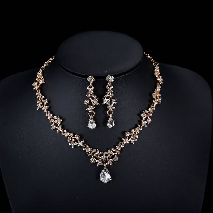 Wholesale Teardrop-shaped pendant clavicle chain earrings two-piece set