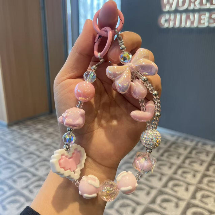 Wholesale Painted handmade bead bow keychain pendant with washer, crystal rhinestone keychain