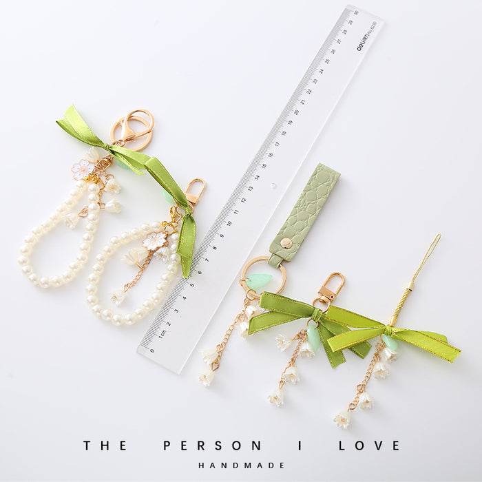 Wholesale Green Ribbon Mori Style Orchid Keychain Pendant for Stall Girls