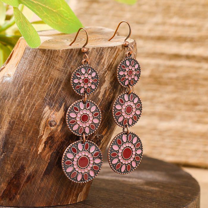 Wholesale Dripping Glaze Alloy Earrings Retro Ethnic Style Geometric Design MOQ≥2