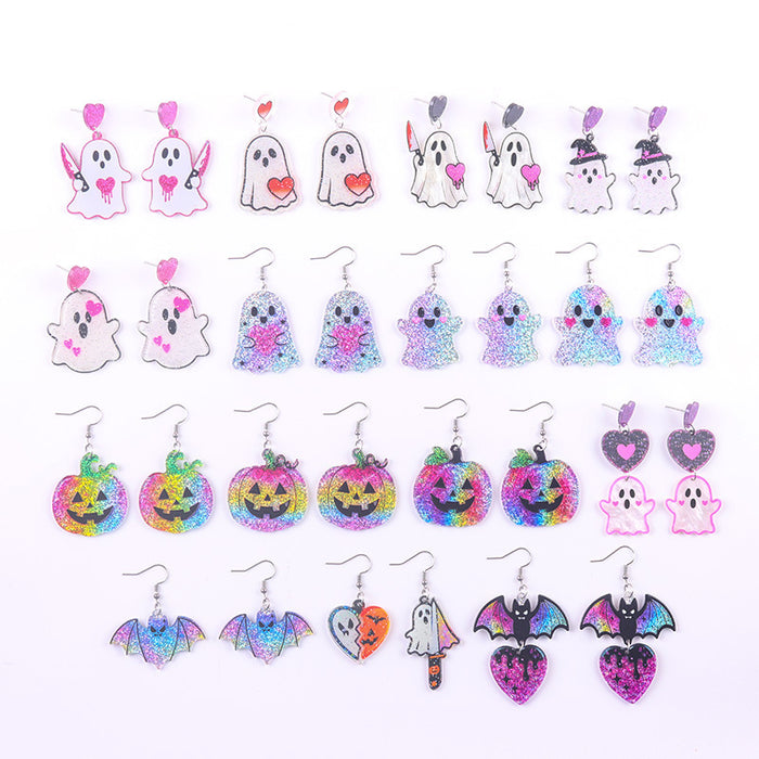 Wholesale Halloween Funny Acrylic Bat Pumpkin Ghost Earrings Trendy Jewelry Accessory MOQ≥2