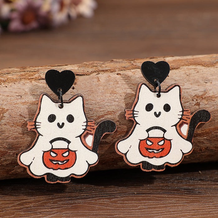 Wholesale  party cat horror pumpkin earrings wooden dark style earrings