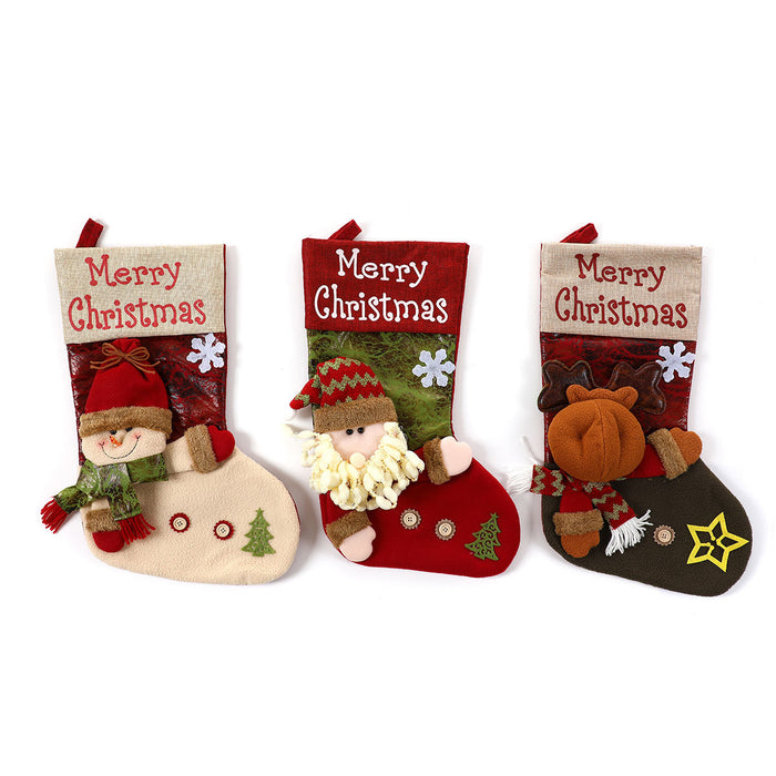 Wholesale linen button oversized Christmas stocking Christmas decorations  socks gift bag