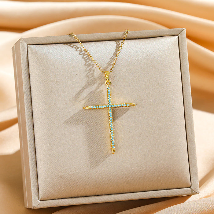 Wholesale Chic Cross Necklace Titanium Steel Real Gold Plating Jewelry Accessory