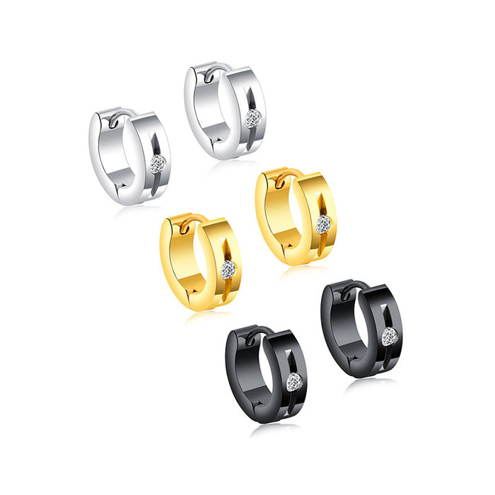 Wholesale Personalized rhinestone stainless steel earrings with round concave titanium steel earrings and earrings