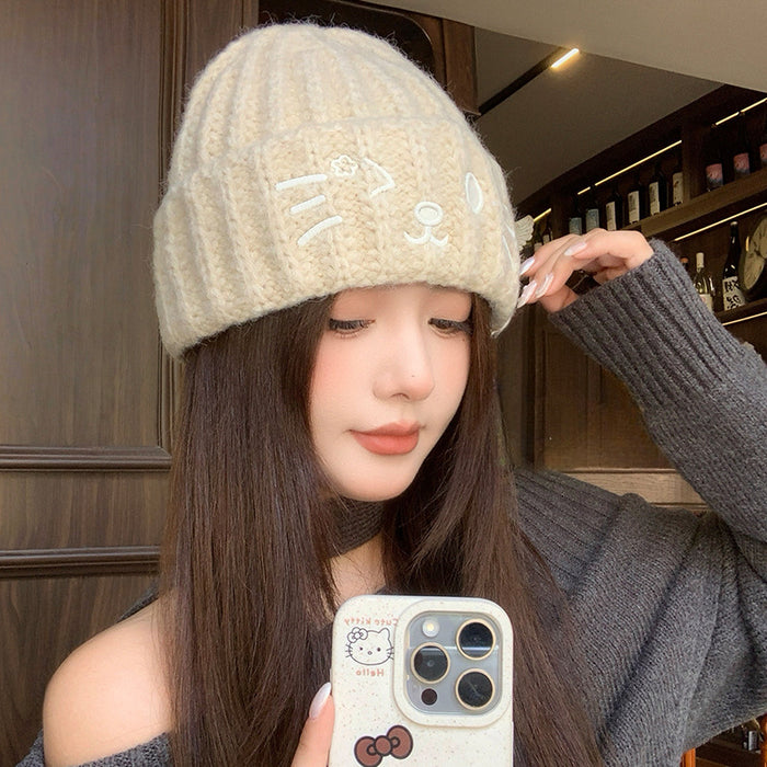 Wholesale Cute cat cartoon embroidered knitted hat