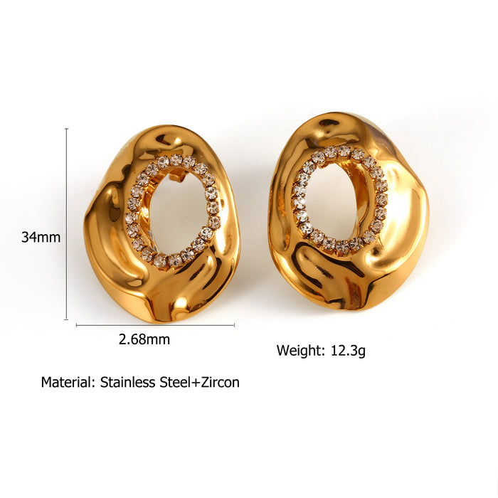 Wholesale Cross border fashion new stainless steel earrings with zircon inlay, personalized temperament, high-end feeling, hollowed out earrings wholesale