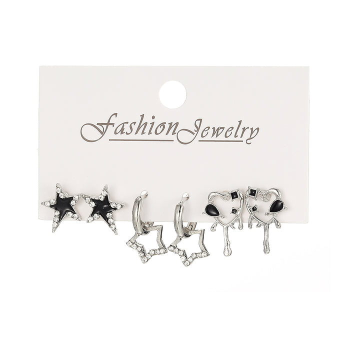 Wholesale Diamond Star Love Tassel Stud Earring Set JDC-ES-HanShi004