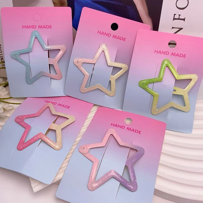 Wholesale Large gradient fine sparkling pentagram side, forehead with broken hair, cute star hairpin hair accessory