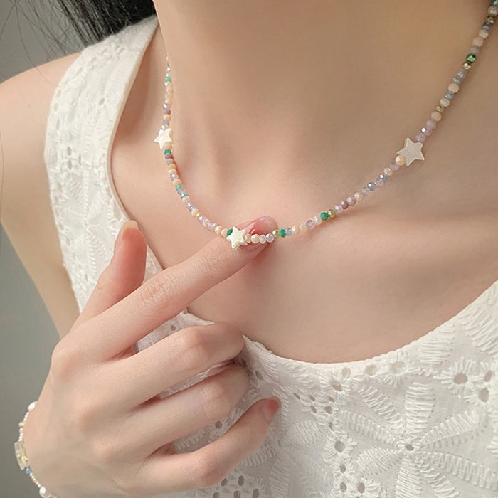 Wholesale Baroque pearl crescent silver necklace summer color zircon moon clavicle necklace