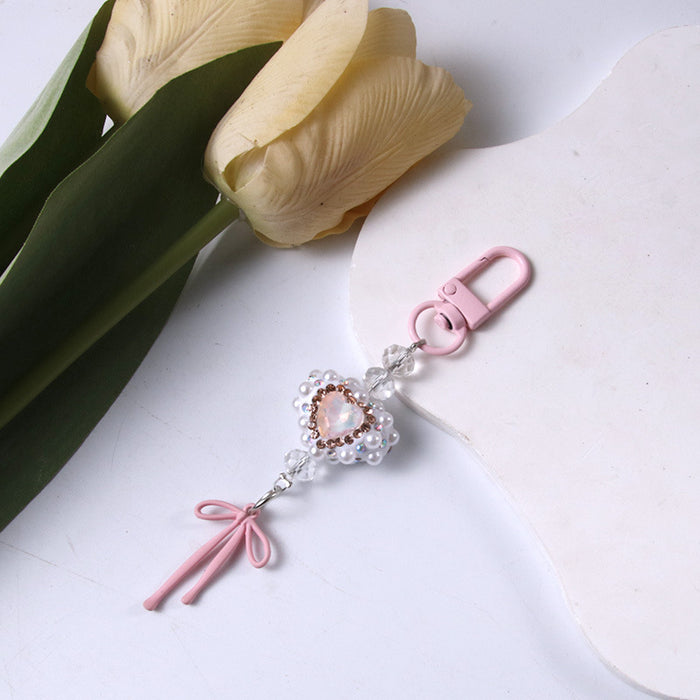 Wholesale Pearl Diamond Bow Mobile Phone Chain Keychain Bag Pendant Accessories