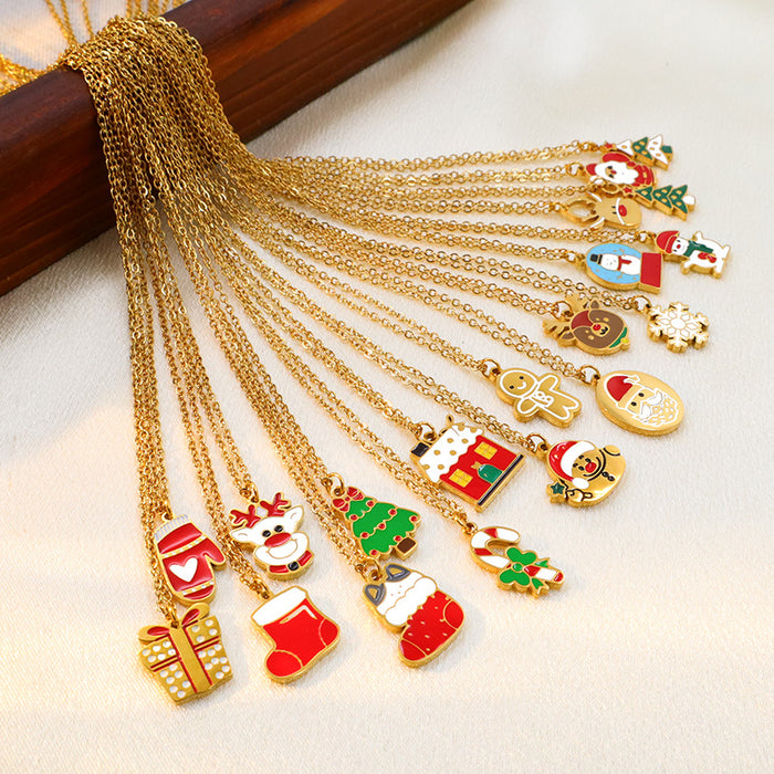 Wholesale Christmas Cartoon Oil Dripping Creative Design Necklace