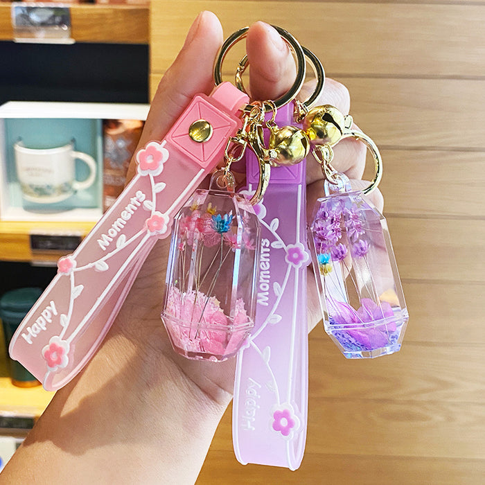 Wholesale Acrylic Oiled Quicksand Dried Flower Keychain JDC-KC-ManL006