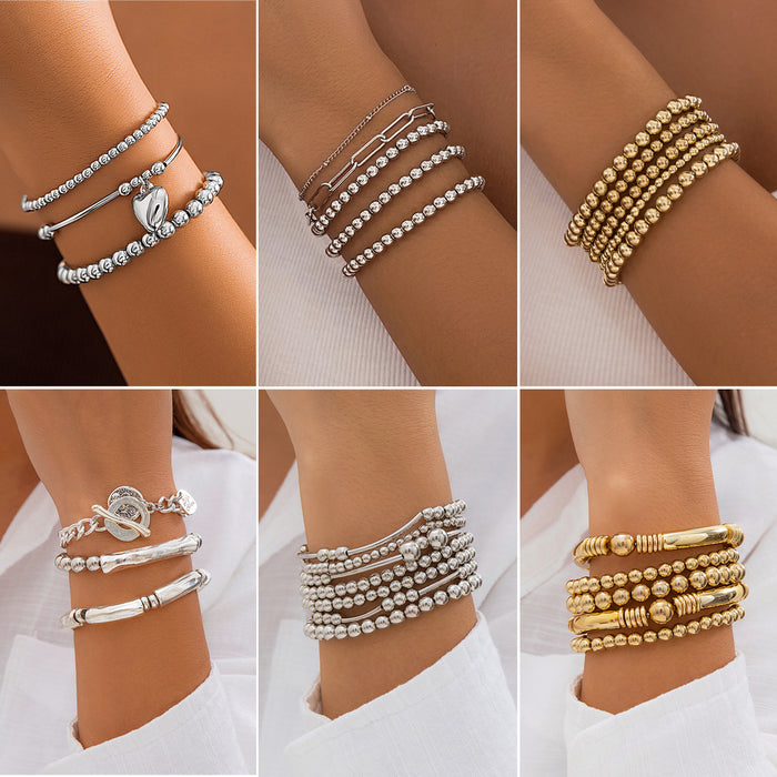 Wholesale niche design love pendant metal style bracelet sweet cool beaded stacked bracelet