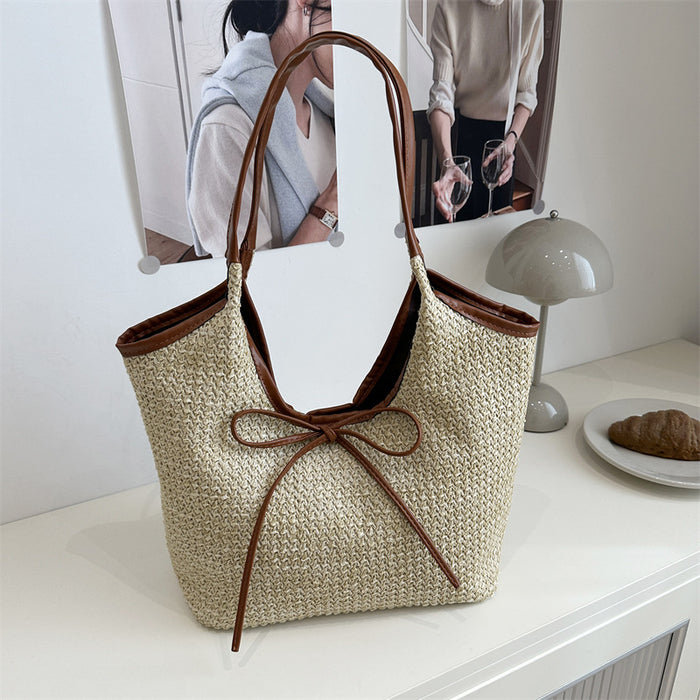 Wholesale Small and niche bow woven bag, hand-held single shoulder crossbody bag, large capacity tote bag