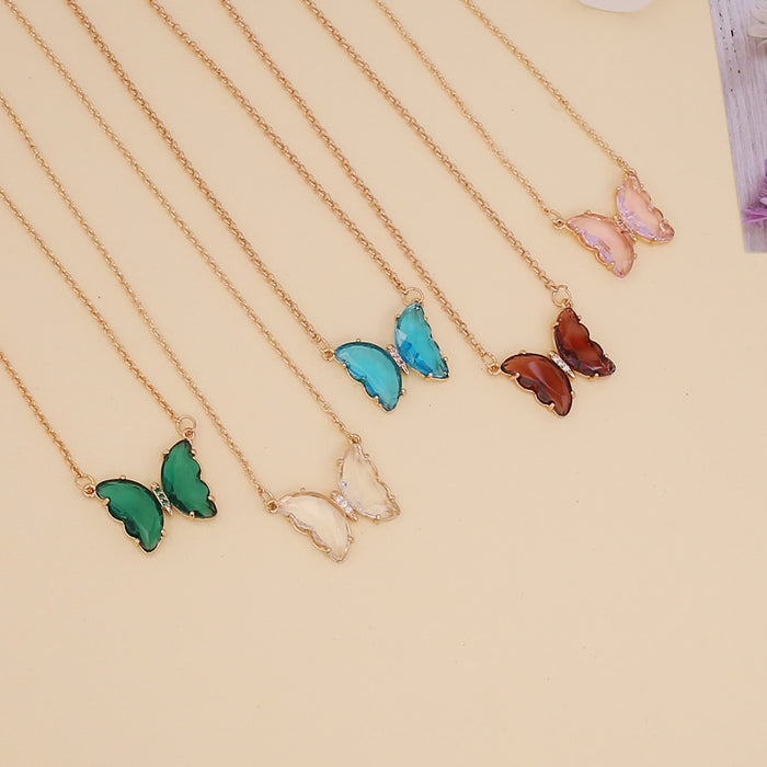 Wholesale Multi-color Glass Butterfly Necklace JDC-NE-BingM031