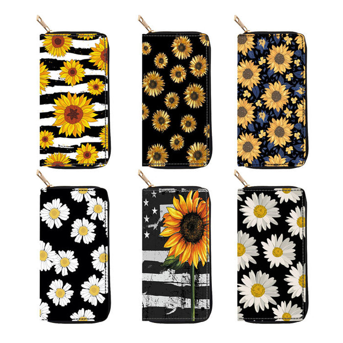 Wholesale Chrysanthemum Sunflower PU Long Zipper Wallet JDC-WT-ShiY006