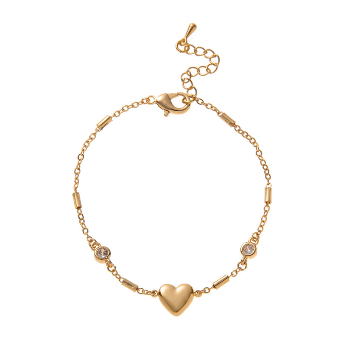 Wholesale Fashion accessories, light luxury style, heart-shaped electroplating, zircon gold-plated adjustable bracelet