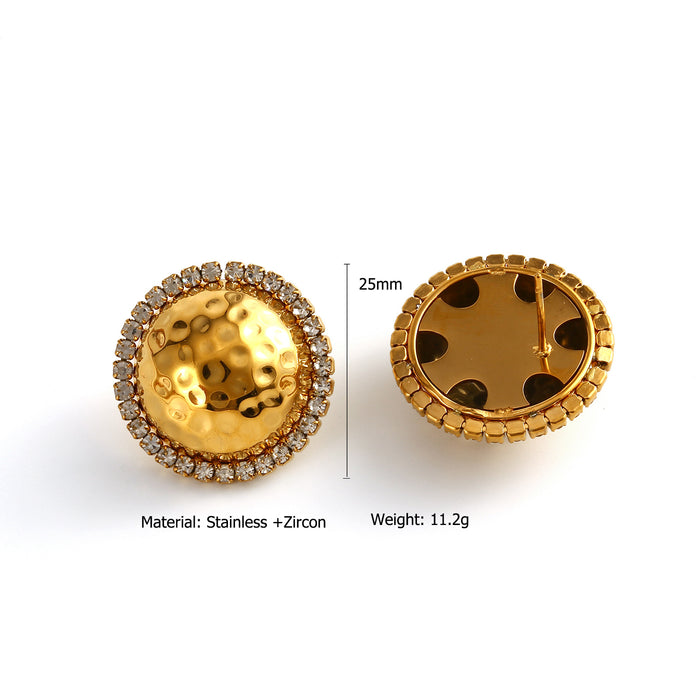 Wholesale Fashionable stainless steel texture earrings with zircon half circle earrings and ring set color preservation wholesale