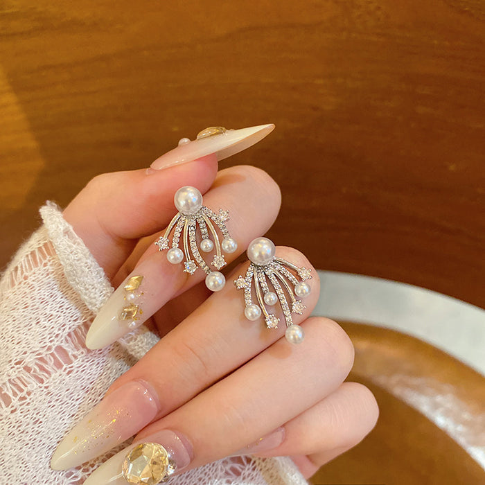 Wholesale Super shiny full zirconium firework pearl earrings all-match earrings