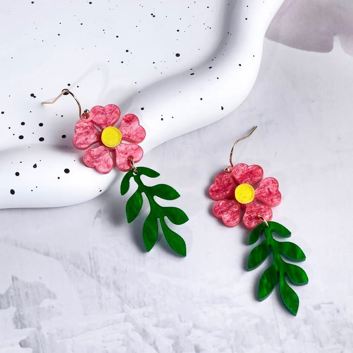 Wholesale Spring Flower Double Color Splicing Design Earrings and Pendants