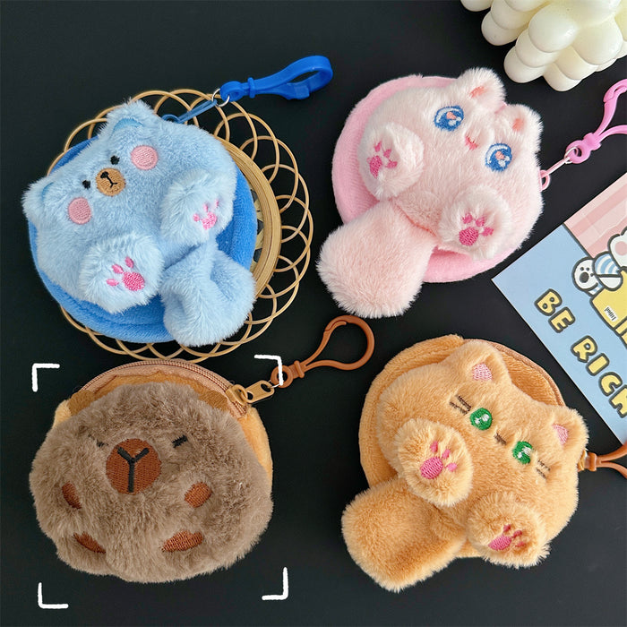 Wholesale Cartoon Plush Coin Purse Cute Mini Soft Cute Cat Coin Storage Bag Student Portable Earphone Bag