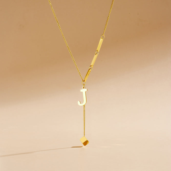Wholesale Stainless Steel Necklace with Long  Block-Letter Tassel Pendant