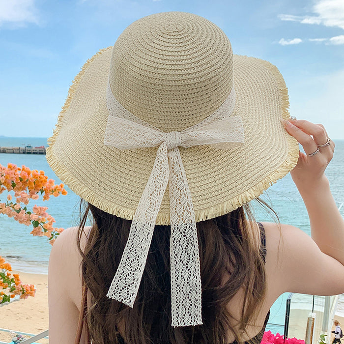Wholesale Big bow hat for sun protection, fashionable and sweet temperament, large brim sun hat, outdoor sun hat