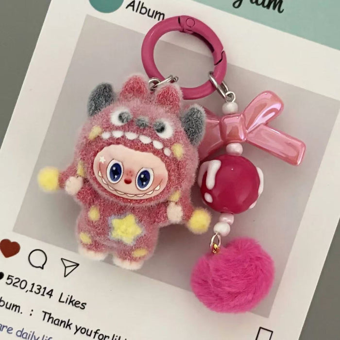 Wholesale Flocked Polka Dot Monster Plush Bag Charm Trendy Keychain Accessory for Everyday Wear or Gift