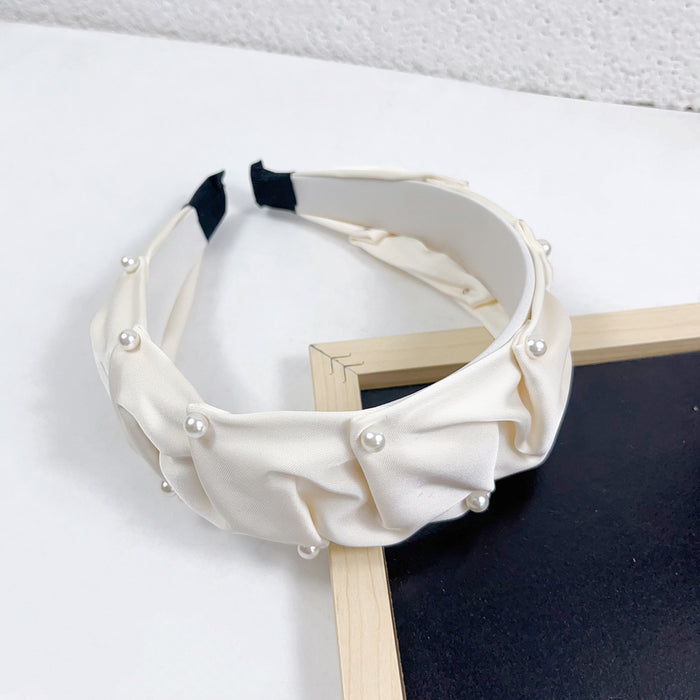 Wholesale Pleated Pearl Wide Edge Fabric Headband JDC-HD-Chaox013