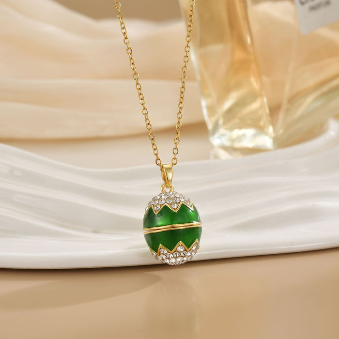 Wholesale Easter Enamel Diamond-Studded Egg Stainless Steel Necklace