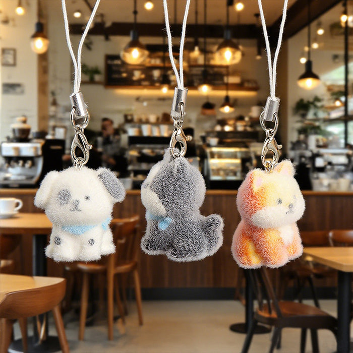 Wholesale 3D Flocked Resin Dog Pendant Mini Doll Phone Charm DIY Keychain