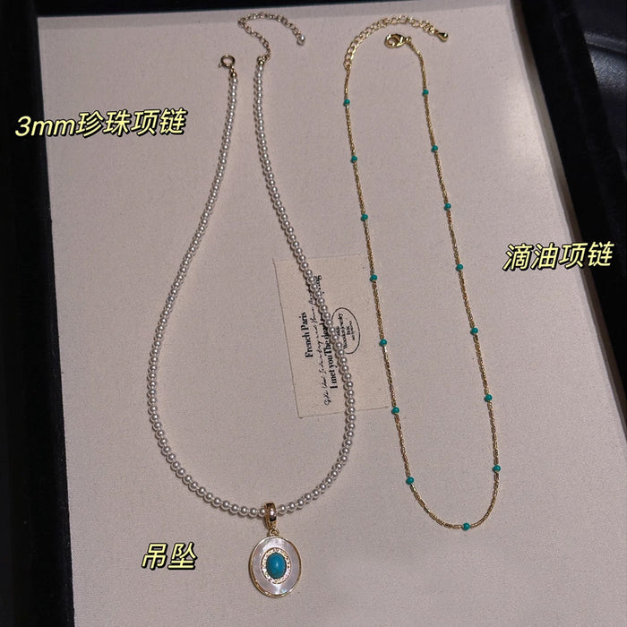 Wholesale Turquoise pearl necklace, layered women's accessory, collarbone chain, light luxury niche pendant, neckchain accessory